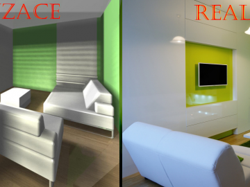Rekonstrukce obývacího pokoje v bílé a zelené
