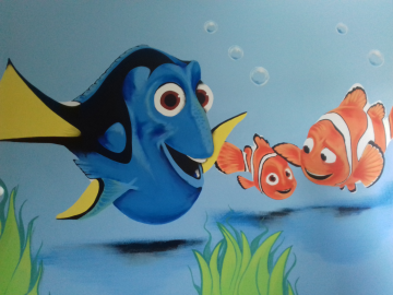 výmalba dětského pokoje, malba na zakázku na téma Hledá se Nemo