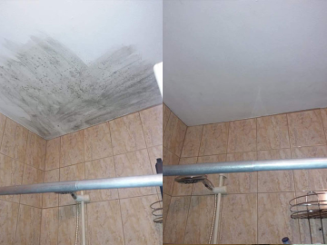 Vlevo sprchový kout před vyčištěním, vpravo po vyčištění
